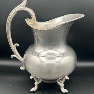 Vintage 1950s Silver Plated Water Pitcher with Ornate Handle and Claw Feet